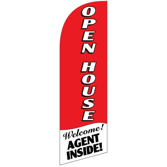 6.5ft Real Estate Open House Agent red Inside Flag Feather Banner Flag Managers Special - INCLUDES CARRY BAG, 8ft POLE KIT, and HARDWARE - LIMITED TIME OFFER