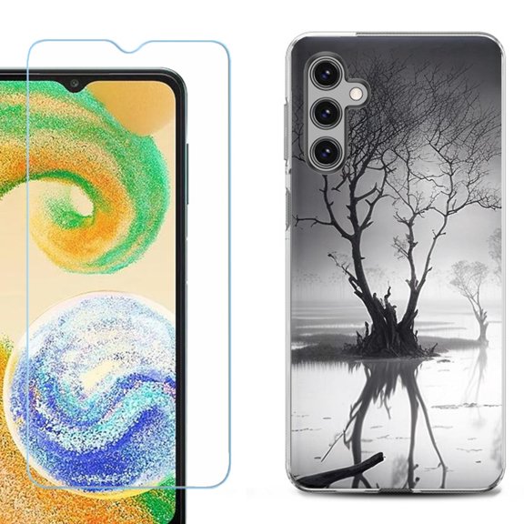 OneToughShield ® Compatible with Samsung Galaxy A15 5G, Shockproof Phone Case, with Tempered Glass Screen Protector - Tree BW