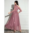 thumbnail image 2 of Dusty Purple Asymmetrical One Shoulder Long Sleeve Sparkly Maxi Dress For Women, 2 of 6