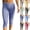 18# Blue, variant on Womens Gingham Check Capri Leggings Low Rise Slim Fit Yoga Capris Scalloped Waist Casual Cropped Pants with Side Slit Hem Black S