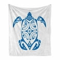 thumbnail image 1 of Turtle Soft Flannel Fleece Blanket, Hawaiian Underwater Creatures Endangered Maui Animals Simplistic Design, Cozy Plush for Indoor and Outdoor Use, 50" x 70", Cobalt Blue and White, by Ambesonne, 1 of 6