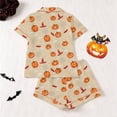 thumbnail image 4 of Gyexs Halloween Pajamas Sleepwear for Women Printed Collar Short Sleeve Shorts Pajama Set Pjs Womens Pajamas #A01 Khaki, Size XL, 4 of 9