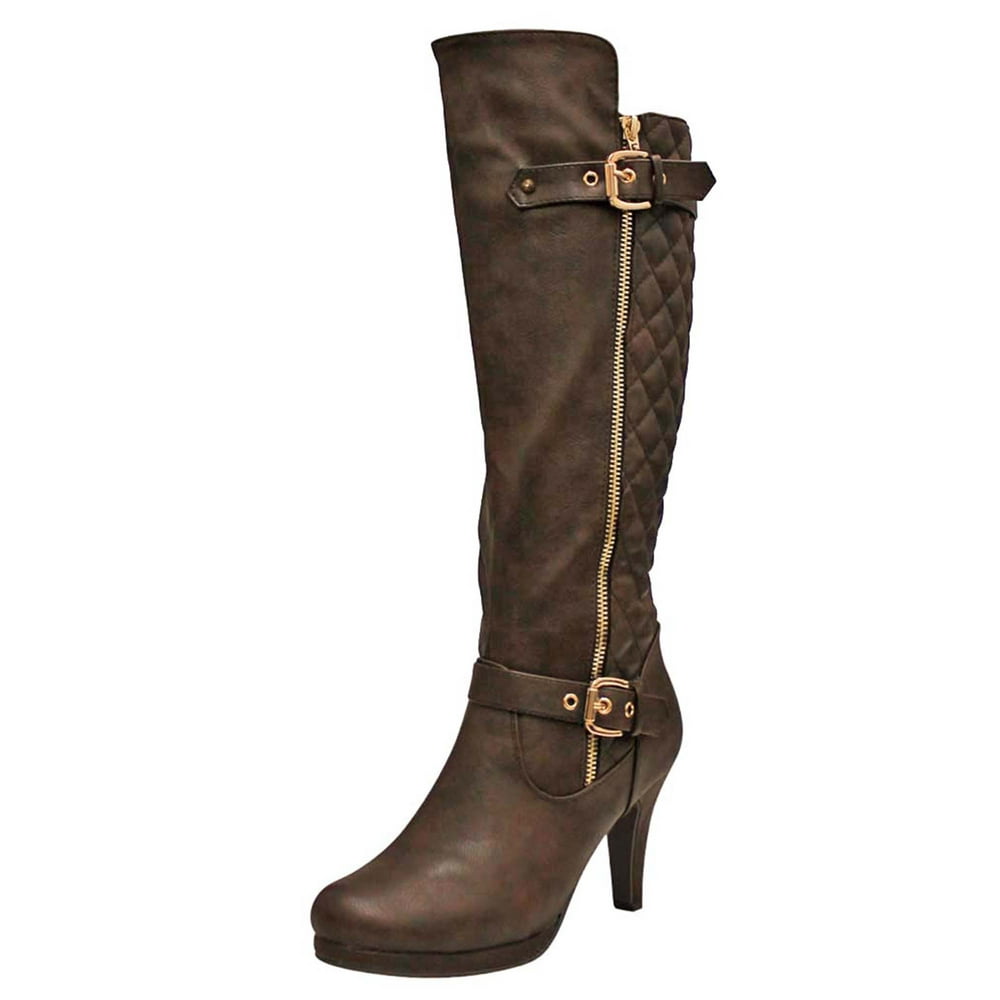 brown tall boots with heel