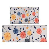 Pioneer Flower Floral Print Pattern Kitchen Rugs Sets Of 2,Anti Fatigue Kitchen Mat Rugs Non Slip Washable,Decorative Kitchen Floor Mats for Kitchen,Sink,Laundry,17"x30" 17"x47"