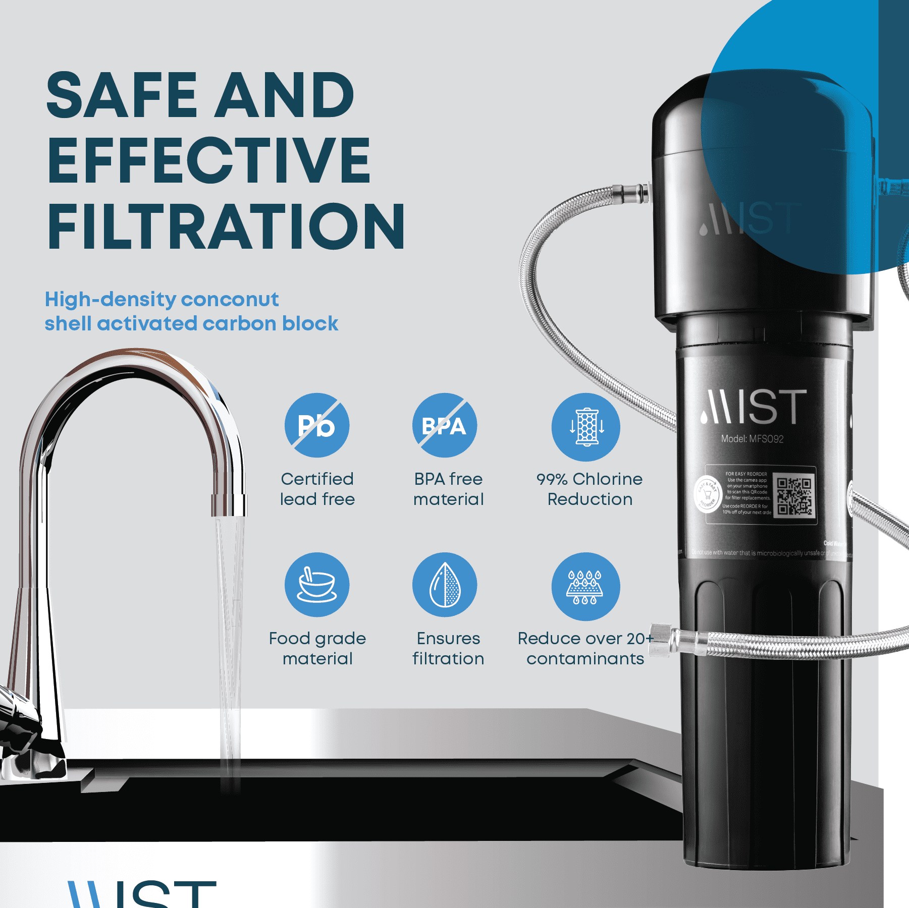 Mist Under Sink Water Filter System Direct Connect to Kitchen Faucet, NSF/ANSI 42 Certified, 20,000 Gallon Capacity