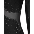 thumbnail image 6 of TiaoBug Women Rhinestone Color Block Ballet Dance Leotard Sheer Mesh Long Sleeve Gymnastics Bodysuit Tops Black M, 6 of 7