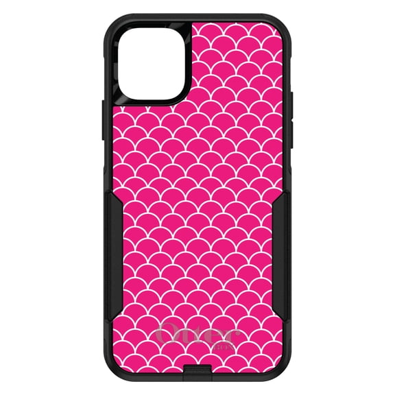 DistinctInk OtterBox Commuter Custom Case for Apple iPhone 15 (6.1" Screen) - Hot Pink White Scalloped Pattern - Slim Profile Design