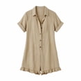 thumbnail image 6 of yardsong Ruffle Romper for Women Short Sleeve Collared Button Down Short Jumpsuit with Pockets Summer Vacation Beach Jumper 2026 Khaki,S, 6 of 7