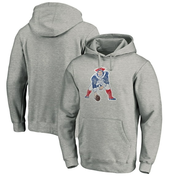 Men's Heathered Gray New England Patriots Throwback Logo Pullover Hoodie