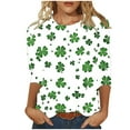 thumbnail image 1 of Besolor T-Shirts de la Saint-Patrick pour Femmes 2025 Graphique Trèfle Col Rond Manches 3/4 Hauts Décontractés Grande Taille T-Shirts d'Été, 1 of 5