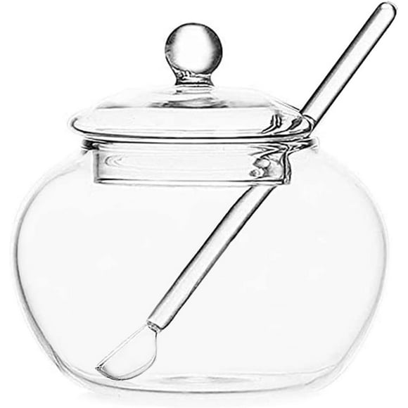 Clear Glass Sugar Bowl With Lid and Sugar Serving Spoon