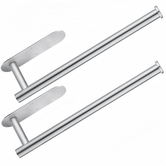 Ornem Paper Towel Holder Under Cabinet 2 Pack,Modern brushed finish Stainless Steel Paper Towel Holder Wall Mount for Kitchen, Bathroom, RV, Paper Towel Rack with Self Adhesive and Screws (Silver)
