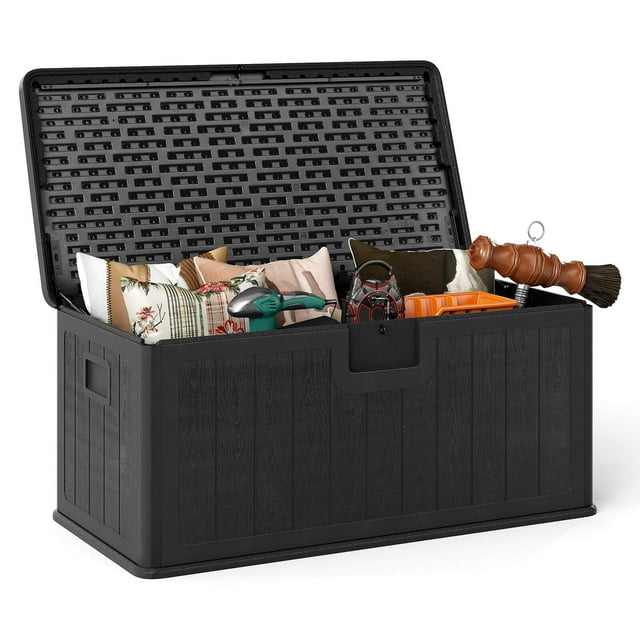 Costway Storage Box with Lockable Design & Gas Strut Handle 2 Person Bench Garden Organizer