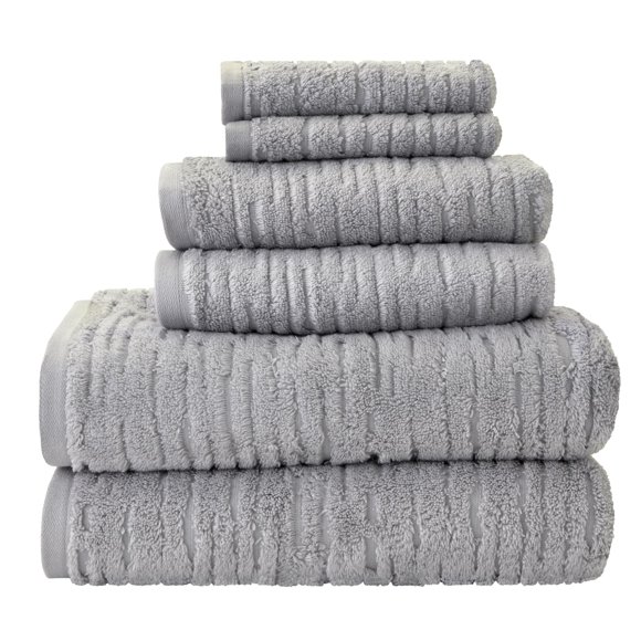 SKL Home CloudSoft 100% Cotton Luxury 6-Piece Towel Set, 600 GSM, Ultra Plush & Absorbent - 2 Bath Towels, 2 Hand Towels, 2 Washcloths, Gray