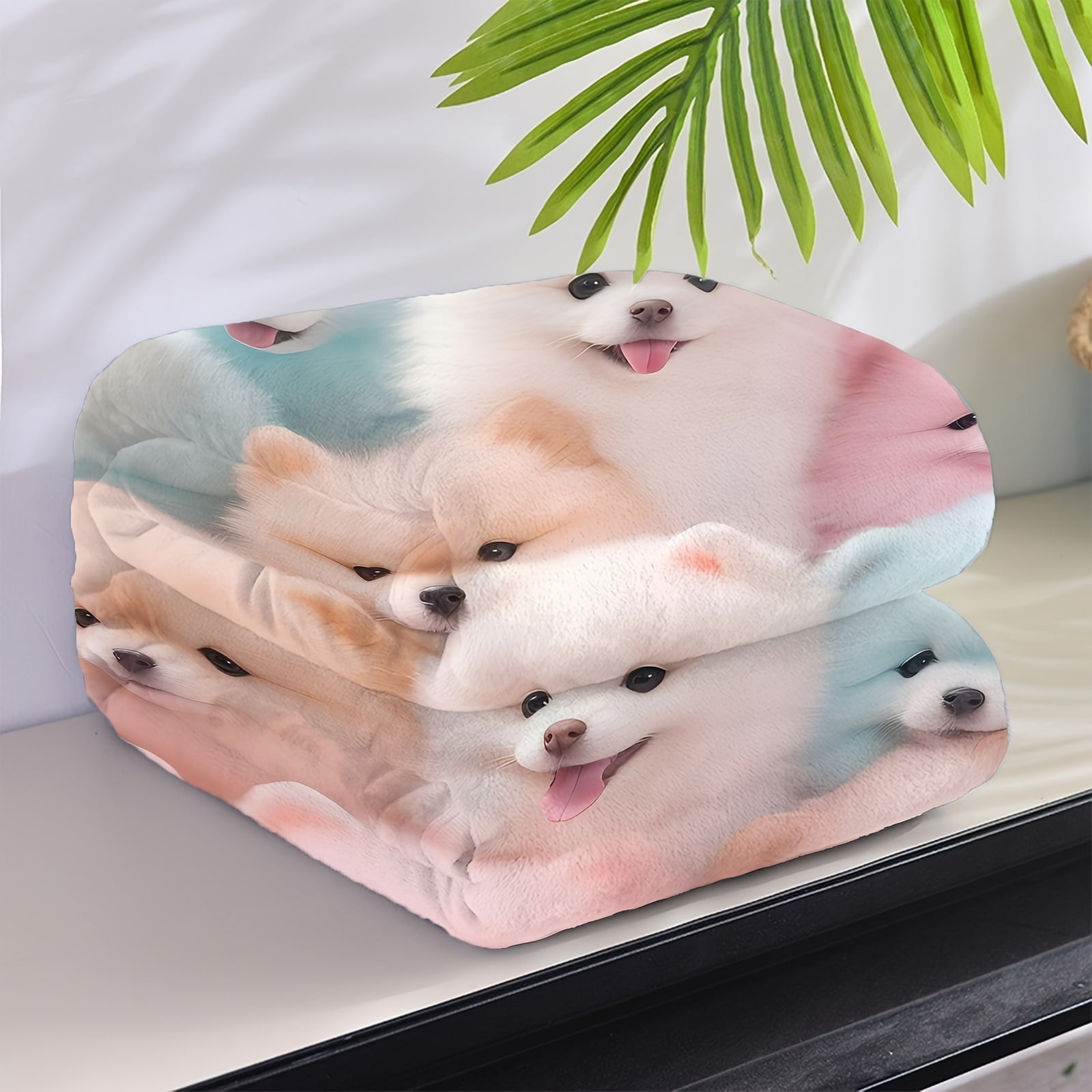 Contemporary Style All-Season Flannel Throw Blanket with High-Definition Digital Print Cute Pomeranian Dog Pattern - Soft, Warm Multipurpose Knit Flannel Blanket