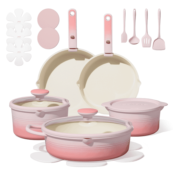 CAROTE 20-Piece Ceramic Nonstick Pots and Pans Set, Cookware Set with Kitchen Utensils, Induction Compatible, Pink