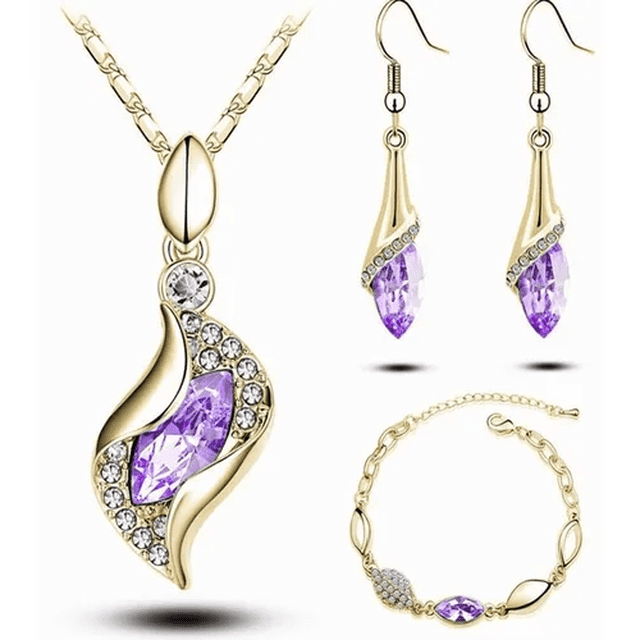 Conjunto de Collar Aretes Y Brazalete Con Cristales Color Lila Malubero Malu1695