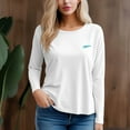 thumbnail image 2 of Women's 300g 100% Cotton Round Ink Blue Print Neck Regular Solid Long Sleeve T-Shirt, 2 of 12