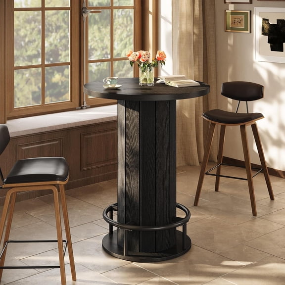 Finmind 39.4" H Round Bar Table, Wood Bistro Pub Cocktail Table for Kitchen, Black (Only Table)