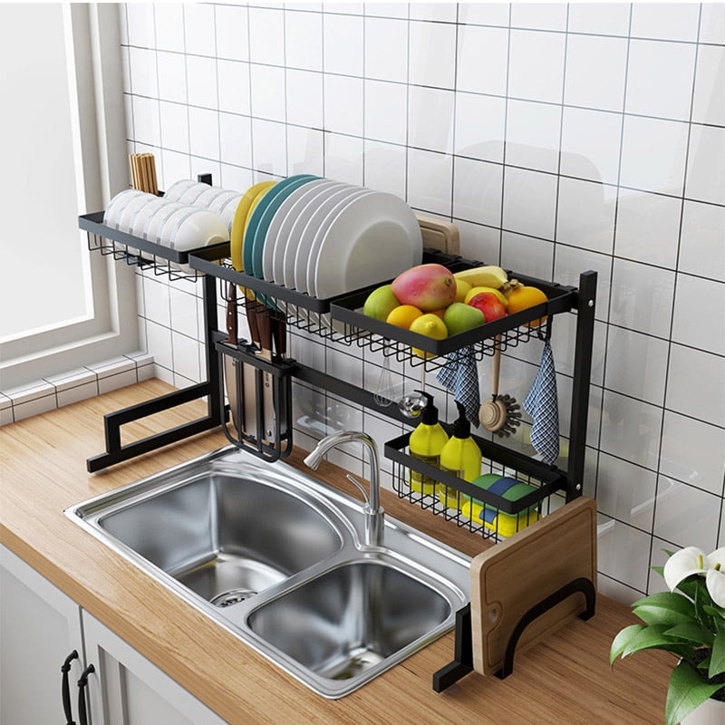 Stainless Steel Sink Drain Rack Kitchen Shelf Dish Cutlery Drying Drainer Holder 