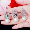 thumbnail image 5 of Silver Plated Blue Luxury Cubic Zircon Women Round Drop Pearl Earrings for Women, 5 of 9