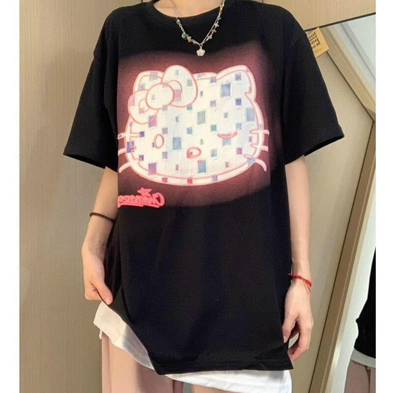 Hello Kitty Summer Cartoon Clothes For Fashion Women Oversize Cotton T  Shirt Girl Y2k Streetwear Korean Style Cute Short Sleeve - T-shirts -  AliExpress