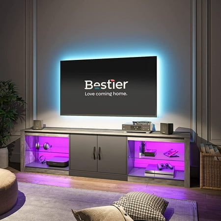 Bestier LED TV Stand for TVs up to 75" Entertainment Center for Living Room Wash White