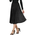 thumbnail image 5 of INSPIRE CHIC Women's High Elastic Waist Swing Flare Hem Velvet Pleated Skirt XS Black, 5 of 8