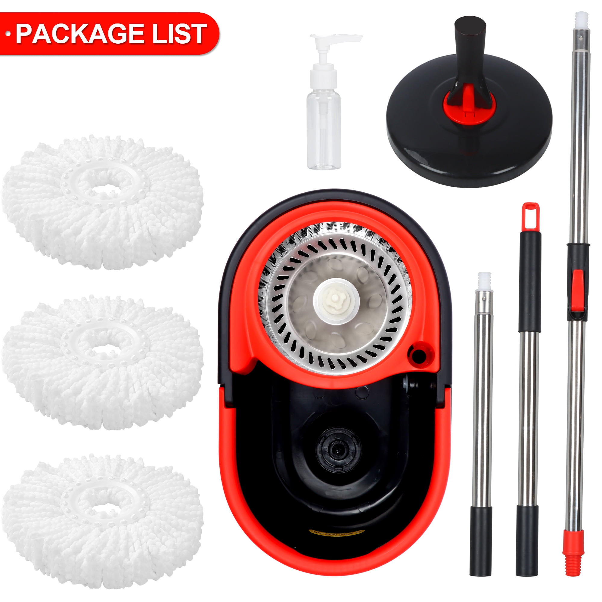 Spinning Mop Bucket, 360 Easy Spin Mop & Bucket System with Wringer, Mop and Bucket Set, 3 Microfiber Mop Heads, Black
