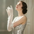 thumbnail image 3 of Scheam Clear White Tea Party Gloves,21.6" Long Satin Elbow Gloves,1920s Opera Gloves,Women Stretchy Gloves,for Bridal Prom Costumes Dance Formal Dress 1 Pair, 3 of 7