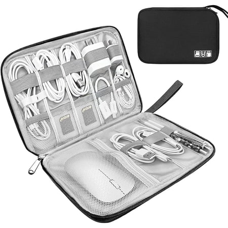 Electronic Organizer Travel Cord Tech Organizer Case Packing Essentials for Cable Charger Phone USB SD Card - black