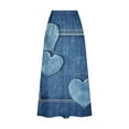 thumbnail image 3 of Mnyycxen Women's Boho Retro Ptinted Denim Skirts Elastic High Waist A-line Maxi Skirt Block Color Pleated Skirt with Pockets, 3 of 5