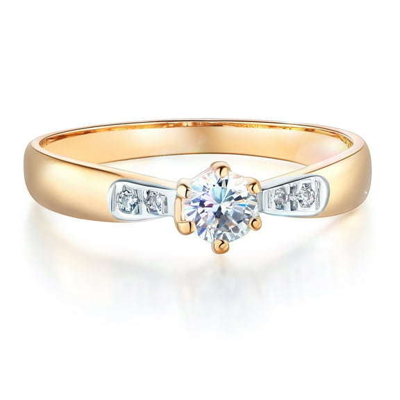 Wellingsale Ladies Solid 14k Yellow Gold Polished CZ Cubic Zirconia Round Cut Engagement Ring with Side Stones - Size 4