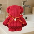 thumbnail image 3 of CuiLiyq Christmas Bear Shape Towel, Bear Bath Towel Gift Soft Coral Fleece Hand Towels, Plush Quick Drying Towels, for Wedding Shower Birthday Souvenir (Red), 3 of 6