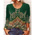 thumbnail image 3 of Jersey Vintage con cuello redondo y botones para mujer, Camiseta holgada informal con estampado elegante, Tops básicos diarios de calle, camisetas de manga larga, camisa de fondo, 3 of 4