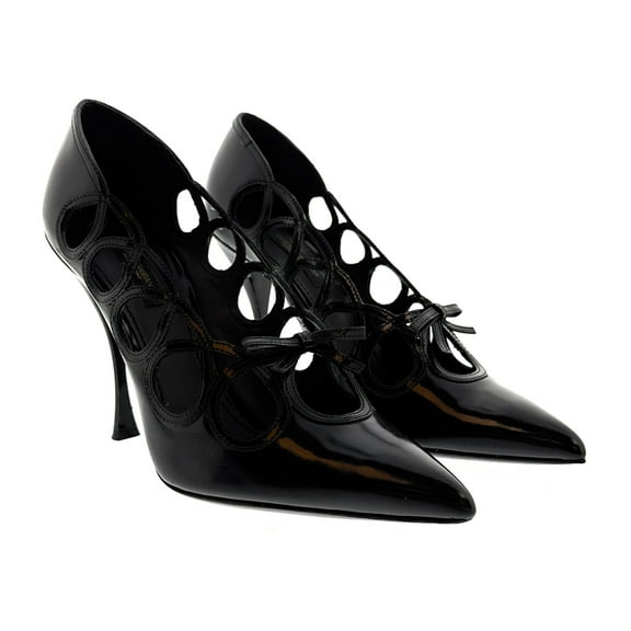 Dolce & Gabbana Black Glossy Patent Cut Out Heels-EU38 for womens