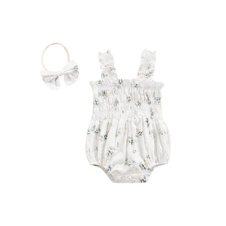 

CIYCuIT Newborn Baby Girl Bodysuit Sleeveless Halter Frill Romper Jumpsuit with Headband Summer Clothes Set
