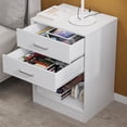 thumbnail image 6 of Set of 2 White Nightstand with Charging Station &Shelf 2 Sliding Drawer End Side Table for Bedroom Living Room, 6 of 9