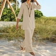 thumbnail image 2 of Bmisegm Women's Solid Color Vintage Pants Suit Cotton Casual Long Sleeved Loose Cotton Suit Womens Pant Suit Khaki XL, 2 of 9