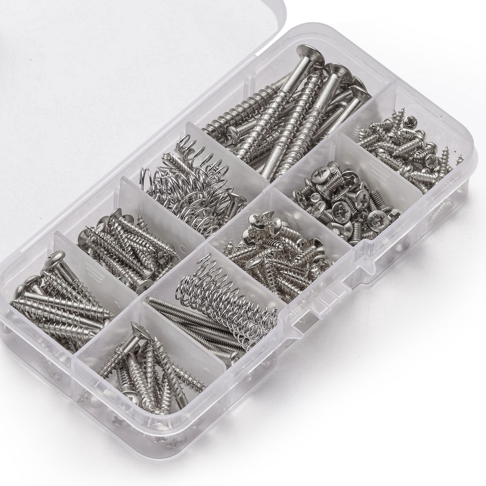 Guitar Screws Assortment Box Kits for Electric Guitar Tuner, Neck Plate, with Springs, 9 Types, Total 173 Pieces
