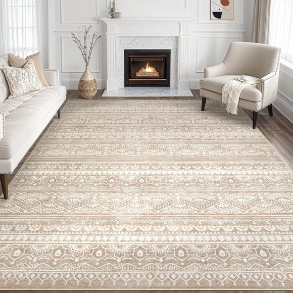 Alfombra Tortania 305x366 cm Lavable Suave Boho Marroquí Marrón Claro