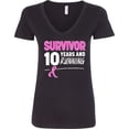thumbnail image 3 of Inktastic Breast Cancer Survivor 10 Years and Running with Pink Ribbon Women's V-Neck T-Shirt, 3 of 5