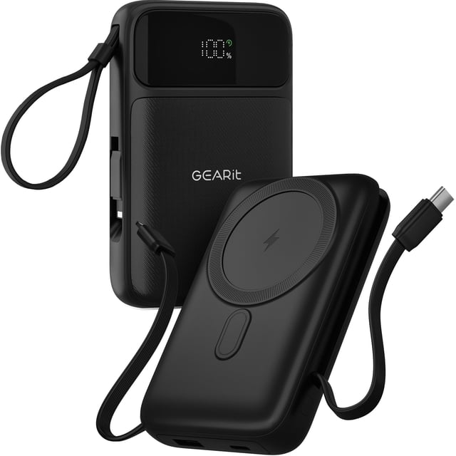 Batería externa GearIt 5 en 1 de 10000 mAh, carga MagSafe inalámbrica con cables integrados
