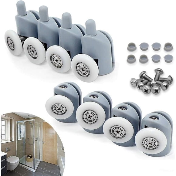 Shower Door Rollers for Glass Shower Doors, Easy Installation & Smooth Operation, Replacement Parts with Strong Load-bearing Capacity (Gray, 8Pcs)