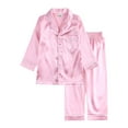 thumbnail image 3 of 9M-13T Girls Boys Silk Satin Pajamas Set All Seasons Kids Toddler Button-Down Long Sleeve and Short Sleeve Loungewear Sleepwear PJS, 3 of 10