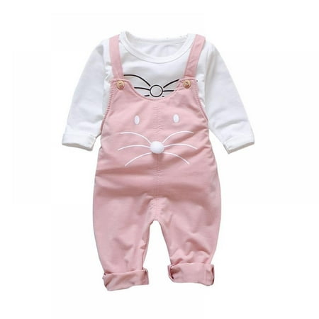 

Baby Girls Clothes Toddler Cartoon Jumpsuit Rompers Adjustable Overalls Set with Long Sleeve T-Shirt