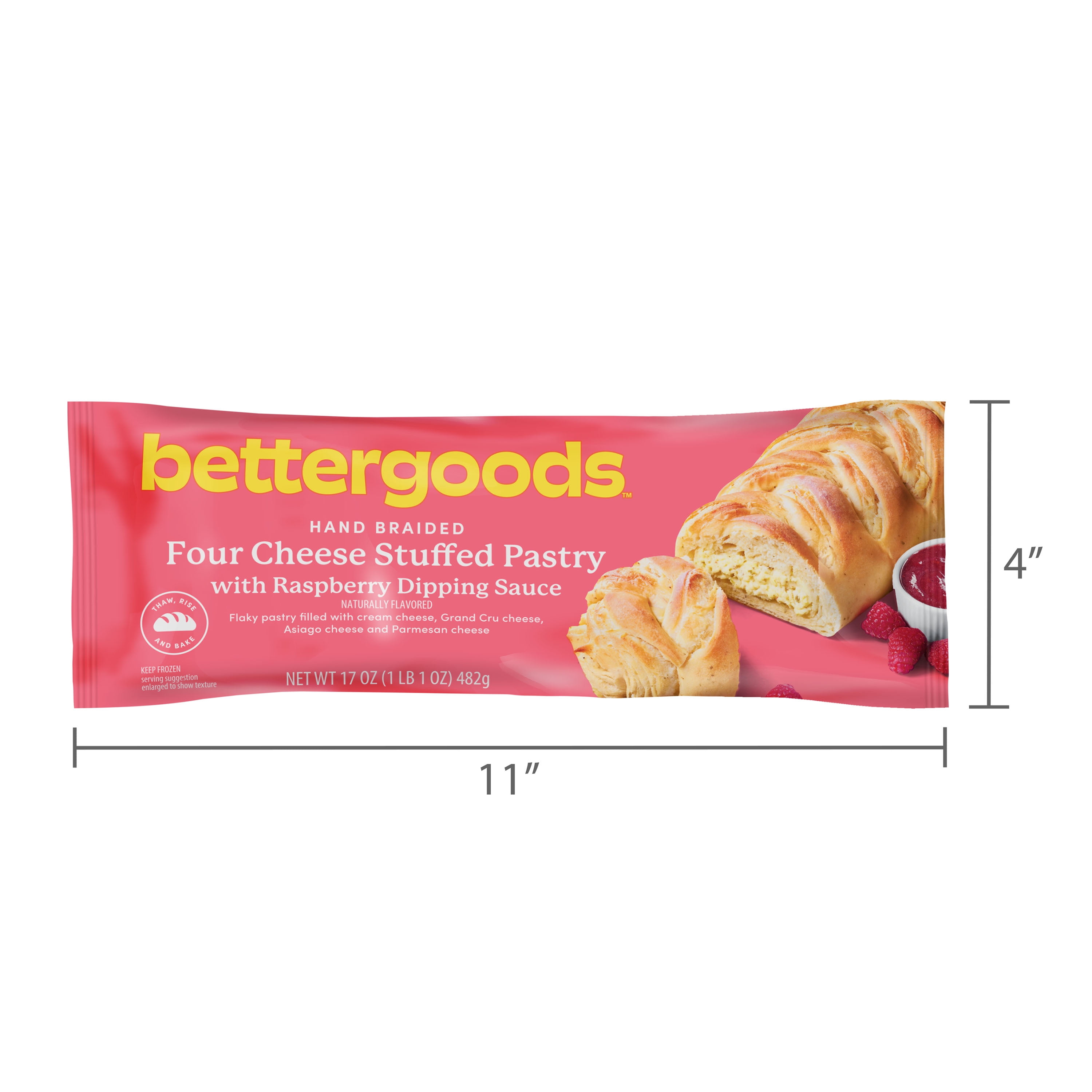 bettergoods Hand-Braided Four Cheese Stuffed Pastry with Raspberry Sauce, 17 oz