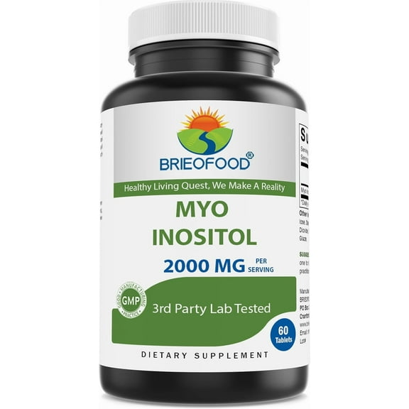 Brieofood Myo Inositol 2000 mg per Serving - 60 Tablets - 3rd Party Lab Tested