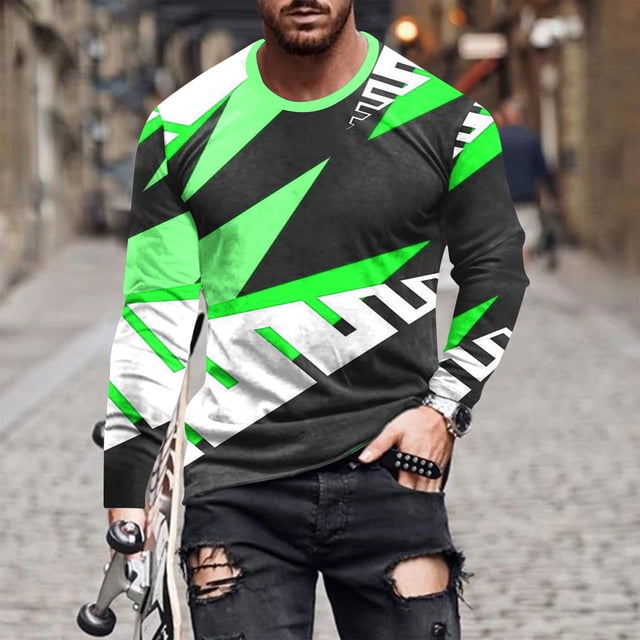 Pisexur Chandail à Manches Longues Homme Tissu de Haute Qualité T-Shirt à Manches Longues Homme, Homme Décontracté Col Rond Chandail à Manches Longues T-Shirt Blouse à Rayures Imprimées Vert, TG