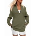 thumbnail image 3 of Women'S Long Sleeve Quarter Zip Pullover Sweater Casual Loose V Neck Collared Ribbed Knit Tops Army Green XL, 3 of 8